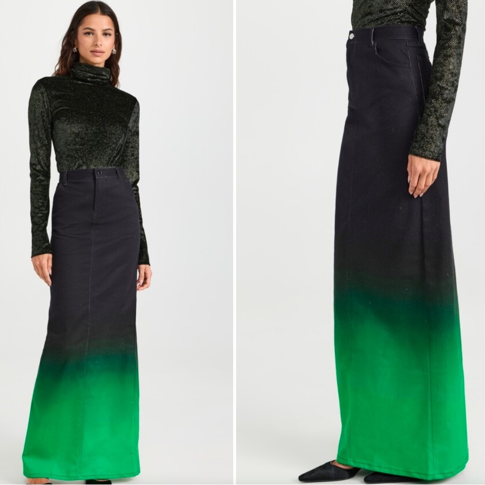 New BruceGlen Central Park Gradient High-Maxi Denim Skirt SIZE 28